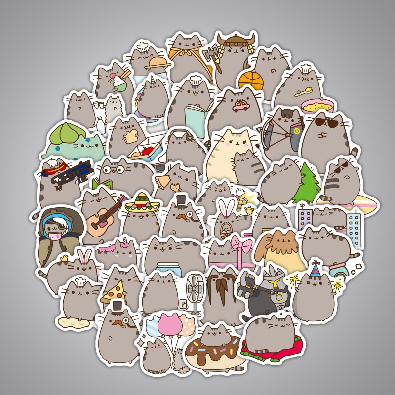 Bộ 100 miếng Sticker hình dán Mèo mập