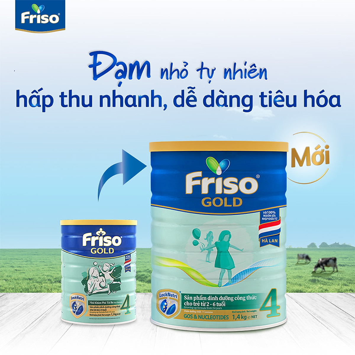 Combo 2 lon sữa Friso Gold 4 (1400g/lon) - Tặng 5 lốc Friso RTD 110ml