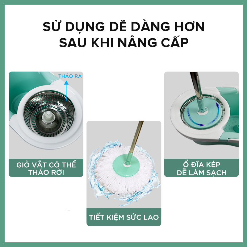 Bộ Lau Nhà MyJae Sợi Microfiber Xoay 360 Độ Thông Minh, Lau Sạch Nhanh Khô 134cm