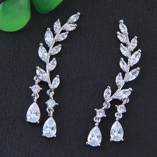 Bông tai bạc s925 nhành lá đá zircon