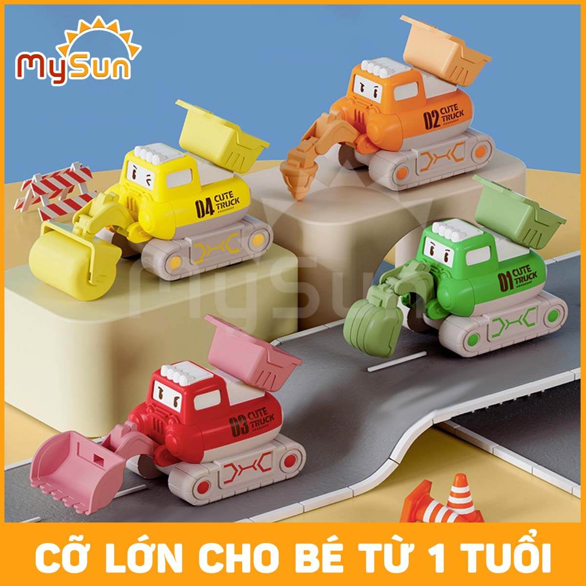 Ô tô đồ chơi trẻ em mô hình xe công trình máy xúc, múc, xe ủi đất cho bé MySun