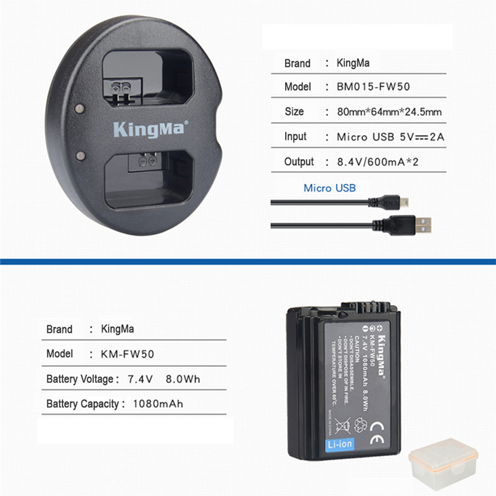 Combo pin sạc Kingma cho Sony NP-FW50, Hàng chính hãng