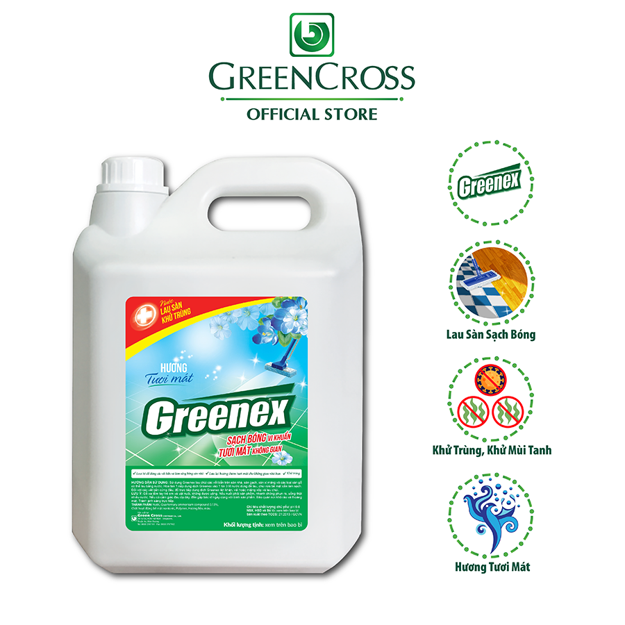 NƯỚC LAU SÀN KHỬ TRÙNG GREENEX HƯƠNG TƯƠI MÁT - CAN 5L Tặng 1 Chai rửa chén Greenex 750g