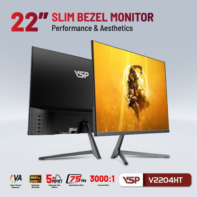 Màn hình máy tính 22inch VSP V2204HT (21.5&quot; VA FHD 75Hz, HDMI+VGA) - Hàng chính hãng VSP phân phối