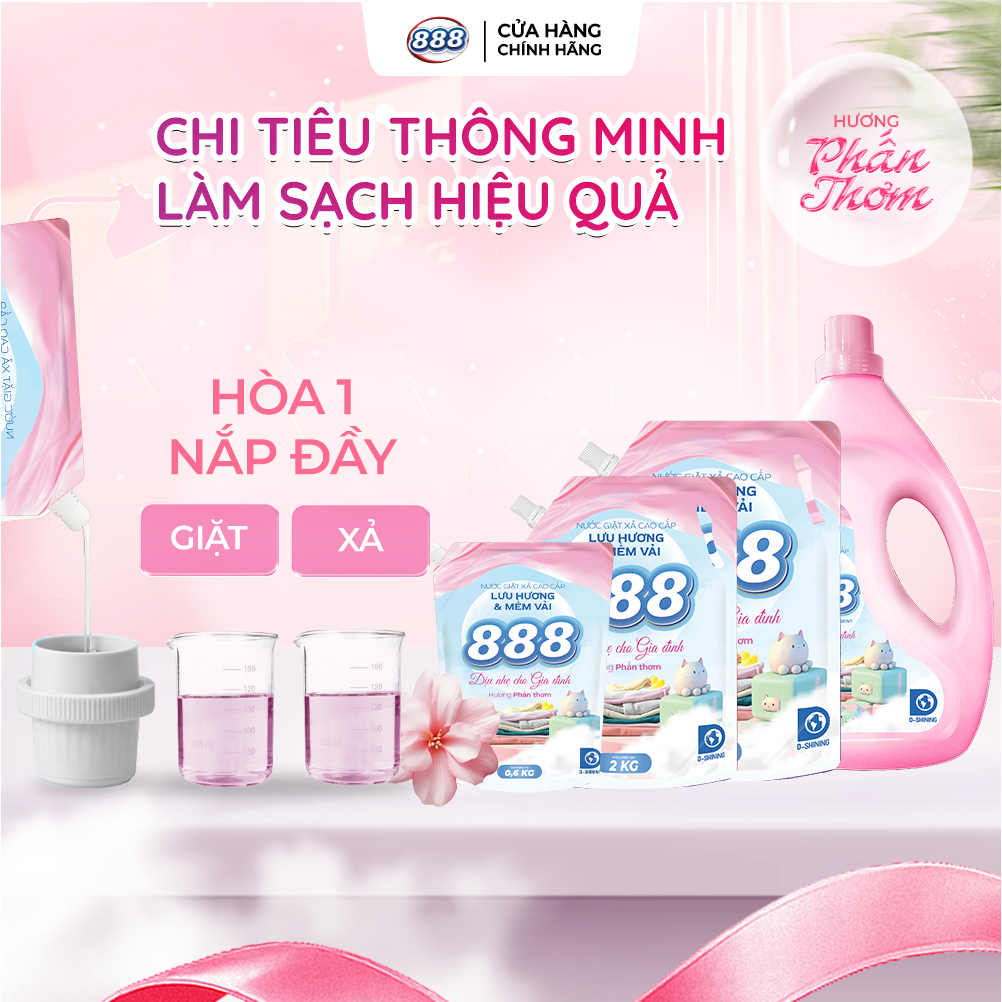 Combo 2 Chai Nước Giặt Xả 888 Hương Phấn Thơm Cao Cấp 3.5kg/chai