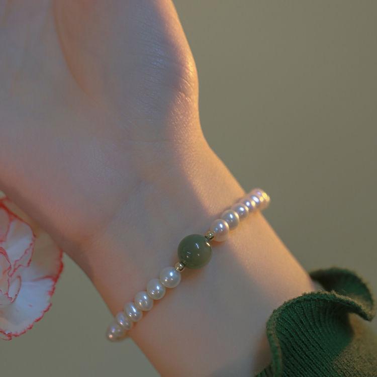 Vòng tay chuỗi ngọc ZenO , lắc tay nữ màu hồng Pastel phong cách Hàn Quốc