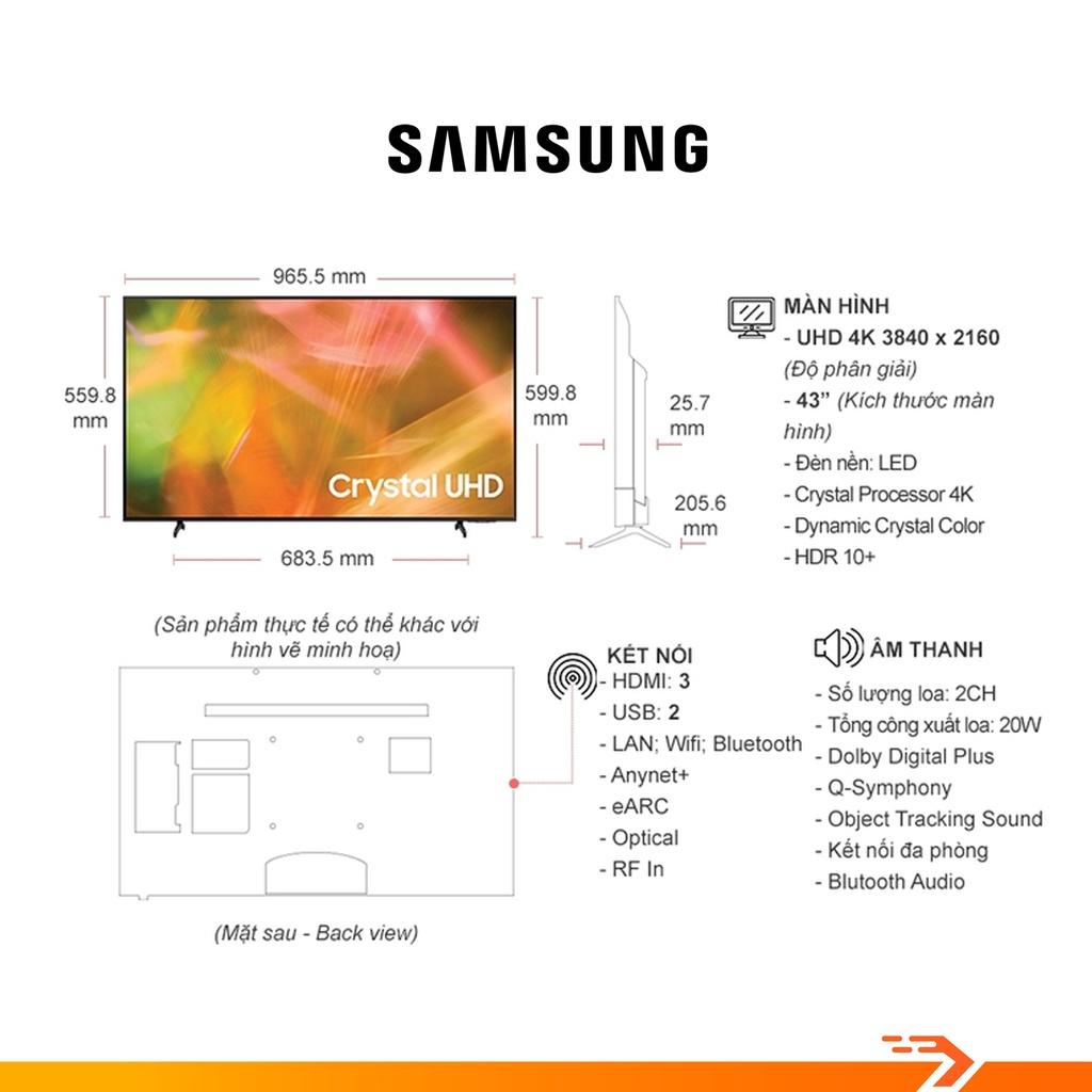 Smart Tivi Samsung Crystal UHD 4K 43 Inch UA43AU8000KXXV - Hàng Chính Hãng