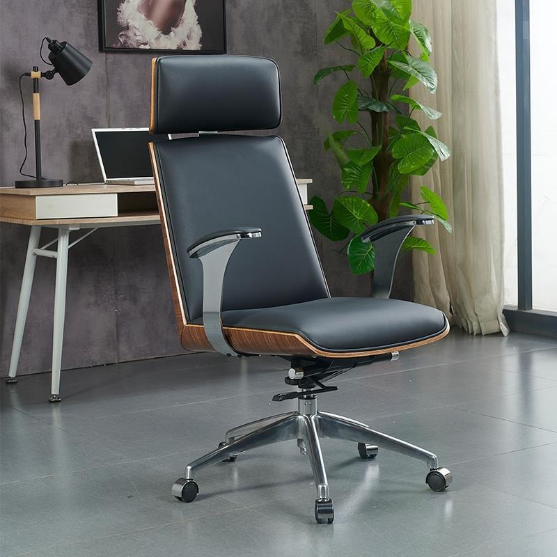 Ghế xoay văn phòng bọc da bò lưng ốp gỗ óc cho cao cấp, ghế giám đốc HP064 chân xoay ngã lưng sâu