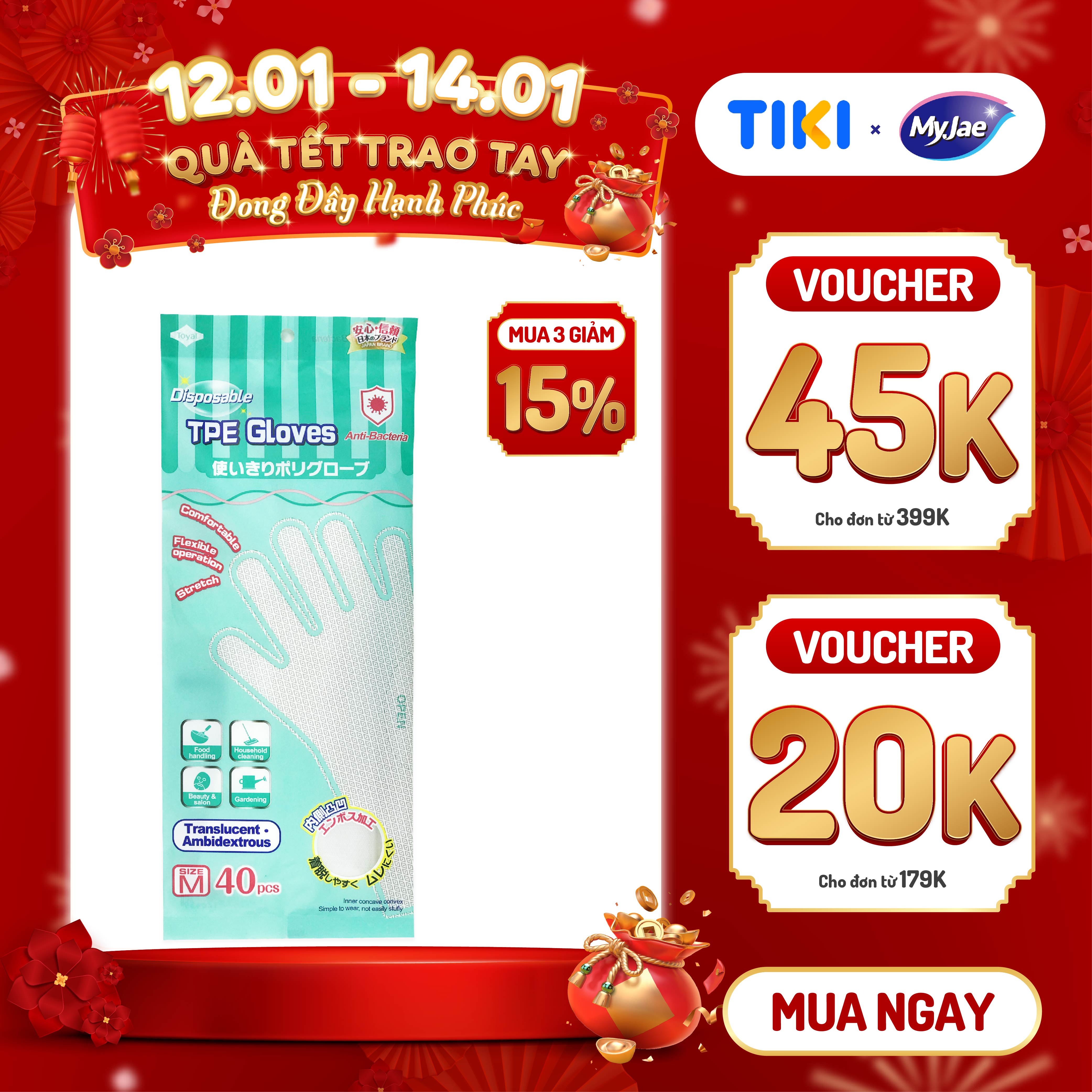 Găng Tay Chống Khuẩn Tpe Myjae Một Lần Dùng Nấu Ăn, Rửa Chén Bát Size M 40 Cáihộp
