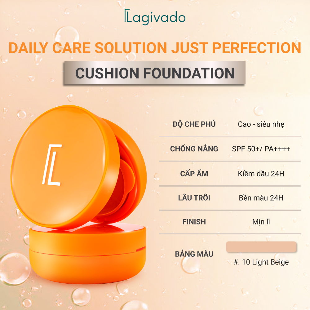 Phấn nước che khuyết điểm Lagivado kiềm dầu, che phủ hoàn hảo, chống nắng tối ưu Perfection Cushion –Tone trắng sáng ,15g