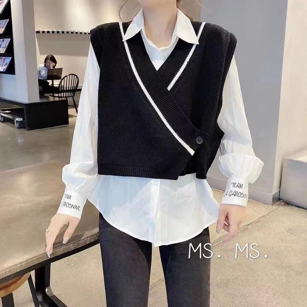 Áo Len lông gile khuy lệch trơn