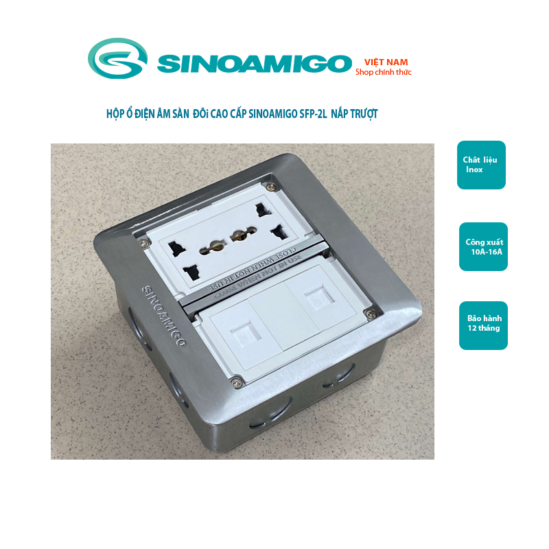 Ổ điện âm sàn nắp trượt Sinoamigo SFP-2L màu bạc chính hãng (lắp 4 modules, 6 modules)