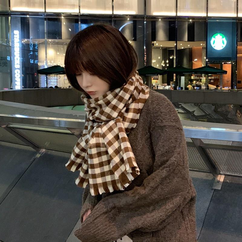 Khăn quàng cổ nam nữ mùa đông kẻ caro chất liệu len cashmere cao cấp phong cách Nhật Hàn; K08 - BONMIE