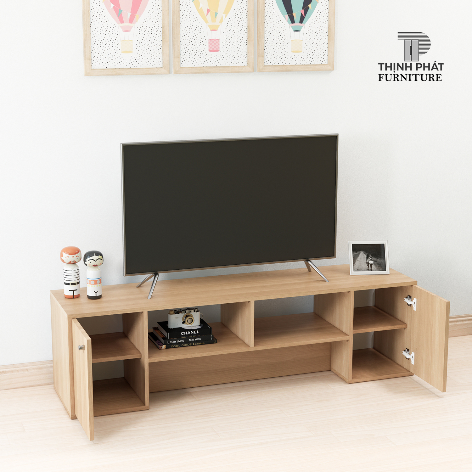 KỆ TIVI PHÒNG KHÁCH ĐẸP, HIỆN ĐẠI DÀI 1M4 - THỊNH PHÁT FURNITURE KTV-TP06 (140cm x 50cm x 40cm)