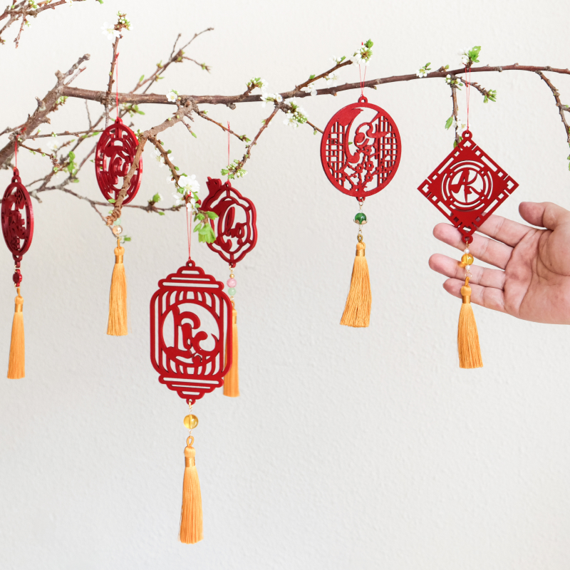 Dây treo trang trí Tết chữ AN thư pháp màu đỏ ( combo tiết kiệm 5 dây) phụ kiện handmade gỗ khắc hoa văn thư pháp treo mai đào