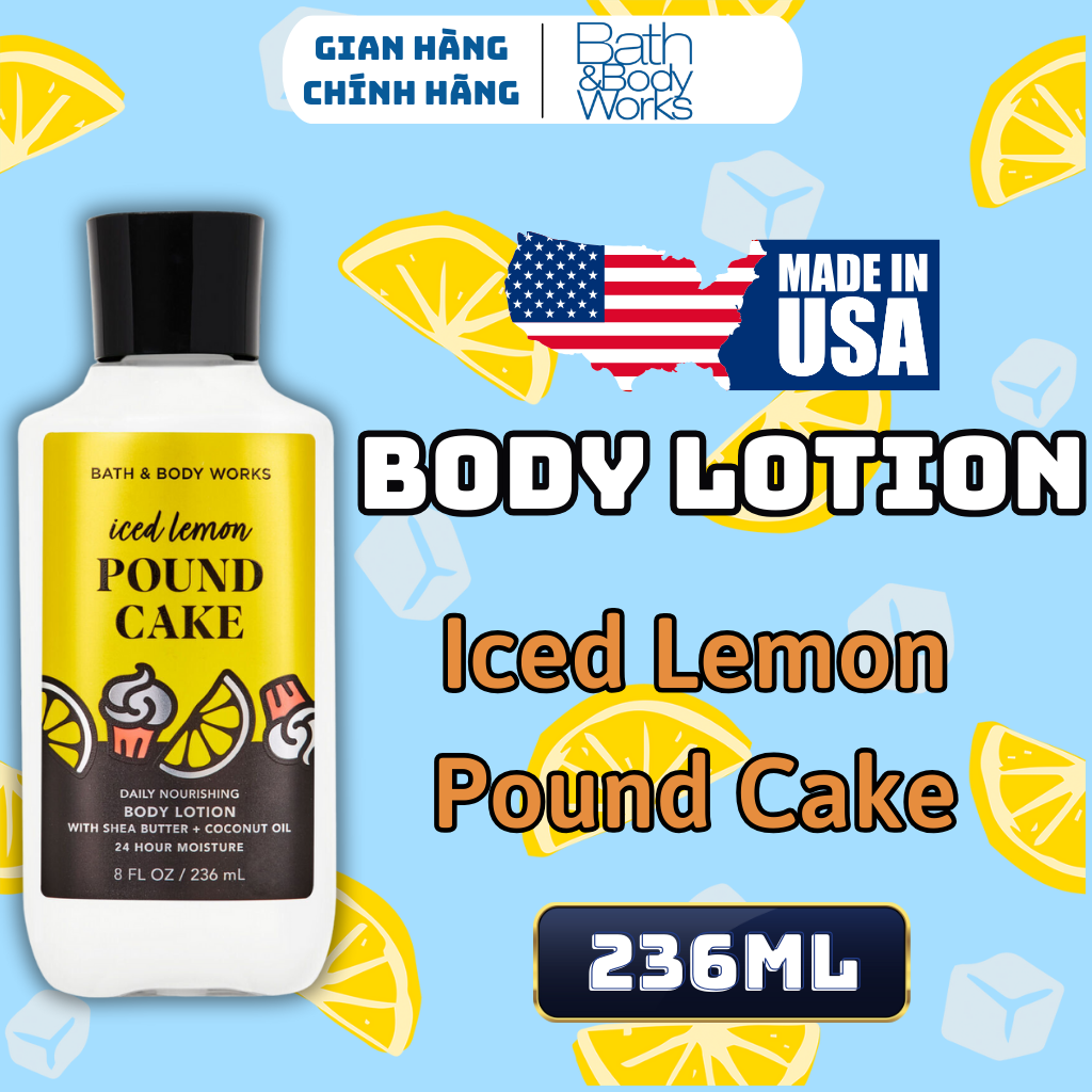 Body Mist Bath And Body Works Nam Nữ Chính Hãng Iced Lemon Pound Cake, Xịt Thơm Body Toàn Thân Hương Nước Hoa
