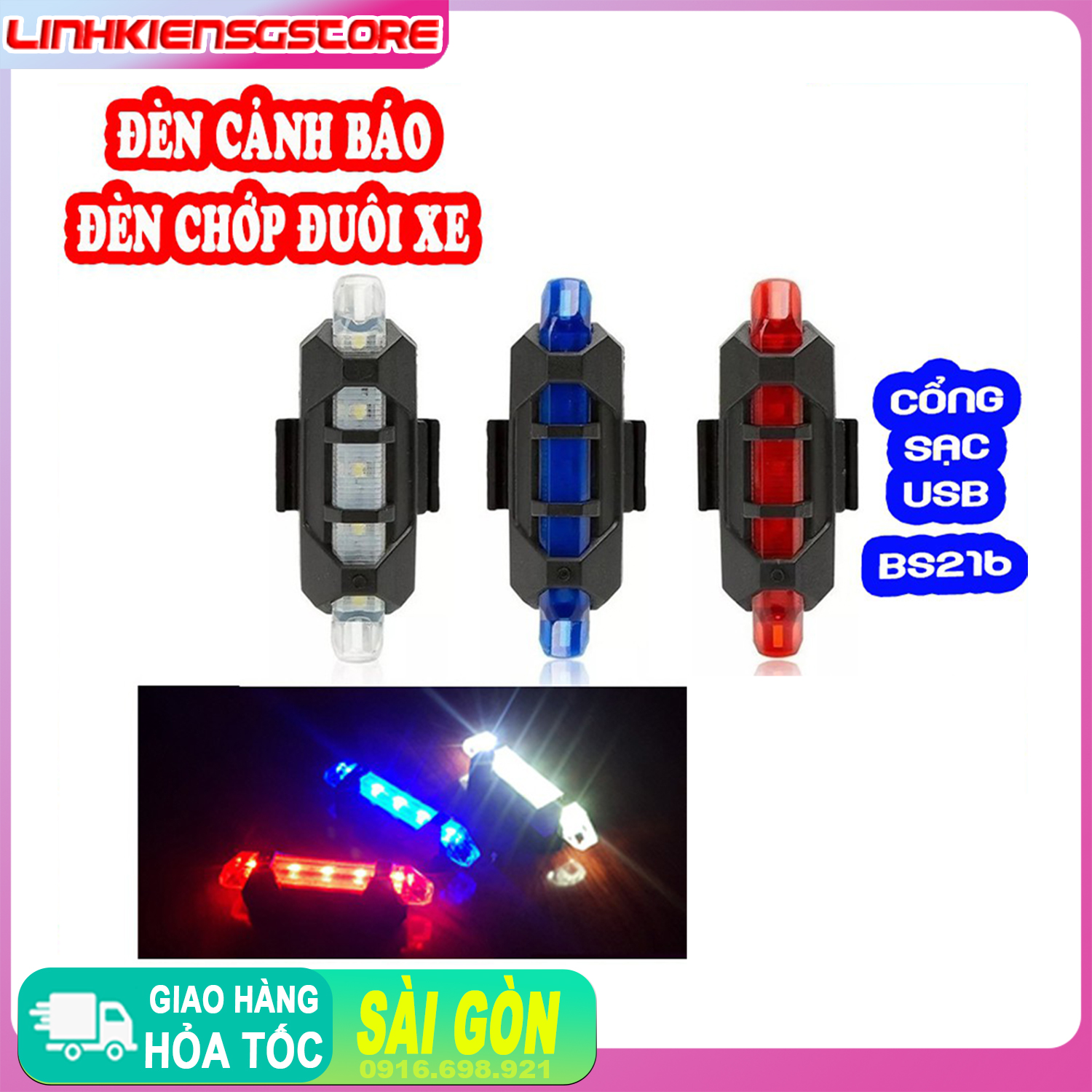 GIÁ SỈ Đèn chớp cảnh báo dài gắn đuôi xe đạp cổng sạc usb BS216 led tiết kiệm điện