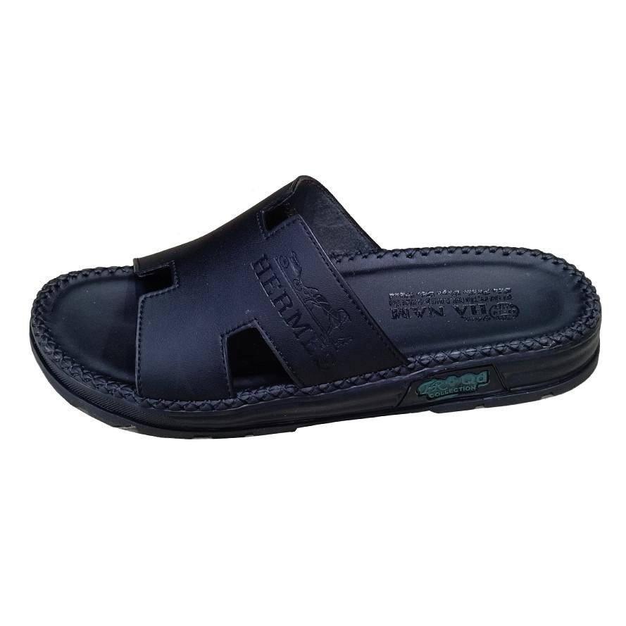 Dép Nam Da Bò HA NAM Đế Siêu Nhẹ Khâu Chỉ Toàn Bộ DNA22041 - Màu Đen