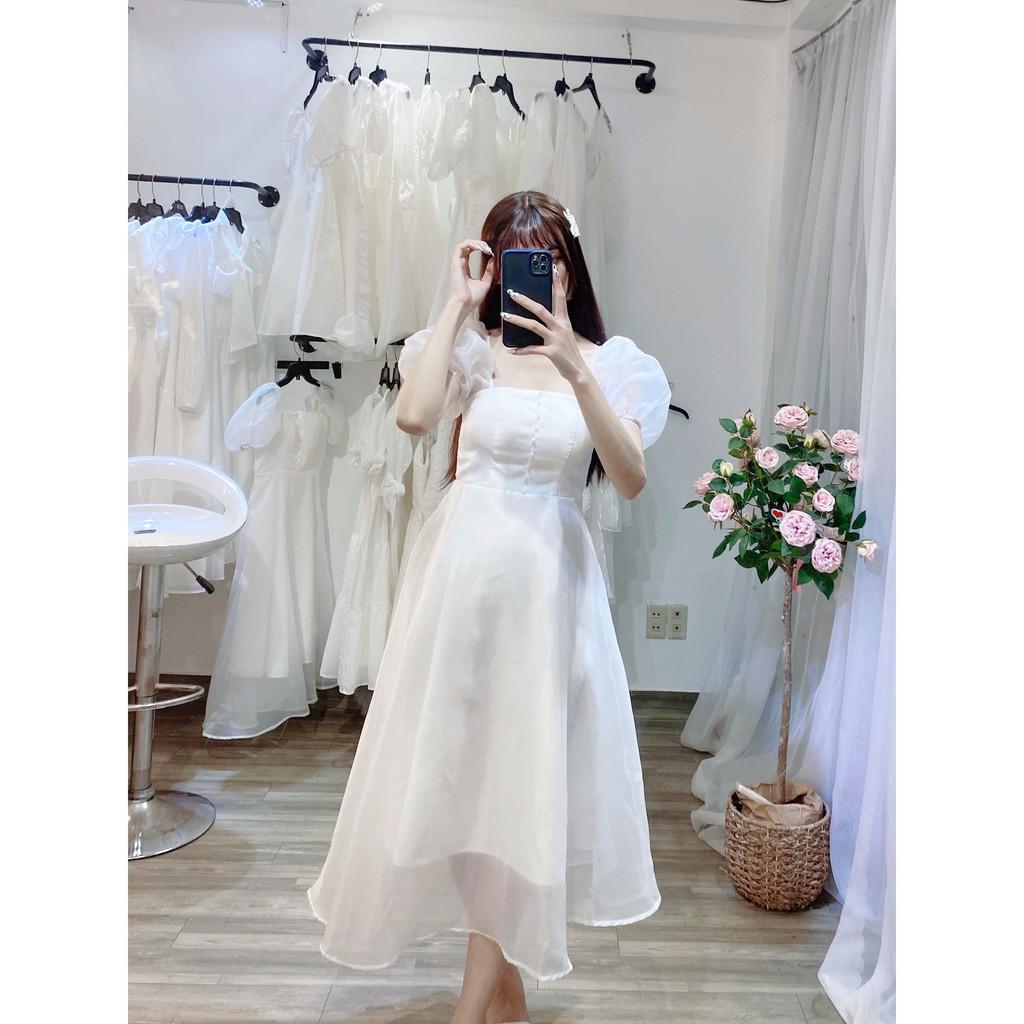 Đầm Dự Tiệc Công Chúa Tay Phồng Nút