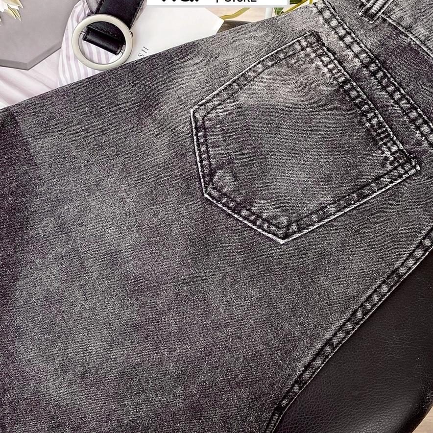Quần ngố nữ vải jean lưng cao màu đen xám Jeans N200