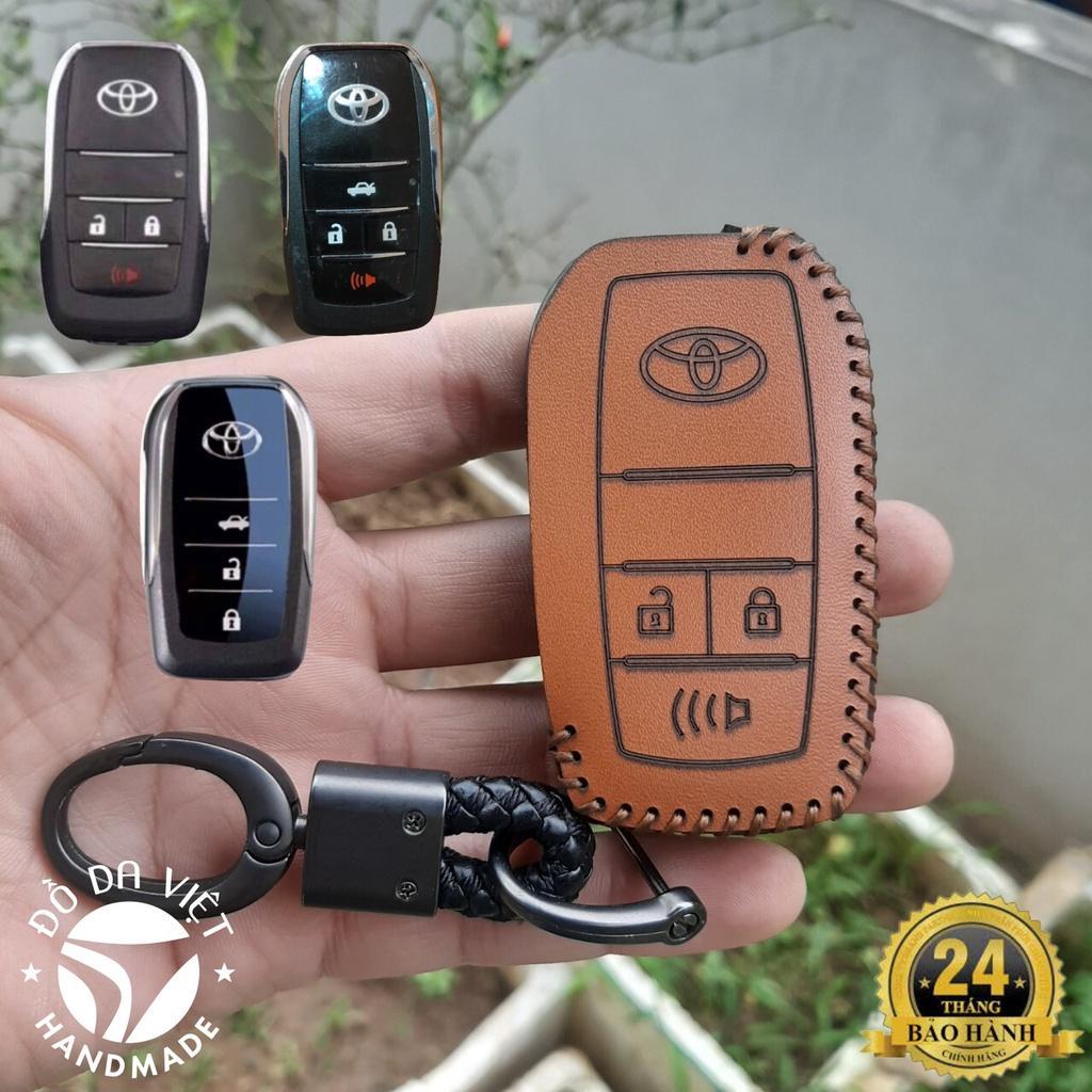 Bao da chìa khóa chìa độ Toyota, da thật bảo hành 2 năm, khắc tên và số đt chủ xe,đen chỉ đen