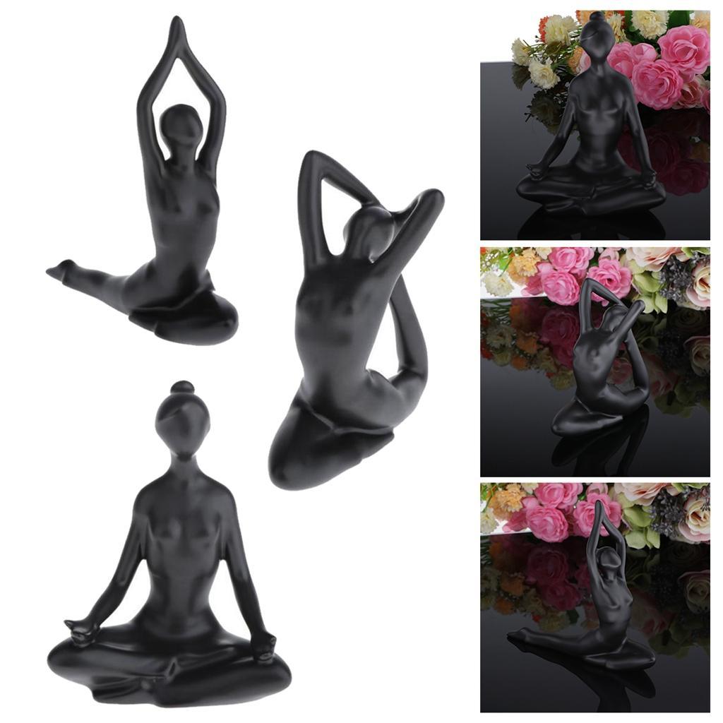 3pcs Cute Ceramic Yoga Girl Sculpture Fashion Modern Statue Figure Bedroom Office Desk Wedding Party Decoration Ornaments Birthday Gift
