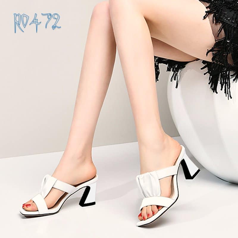 Giày sandal nữ cao gót 8 phân hàng hiệu rosata hai màu đen trắng ro472