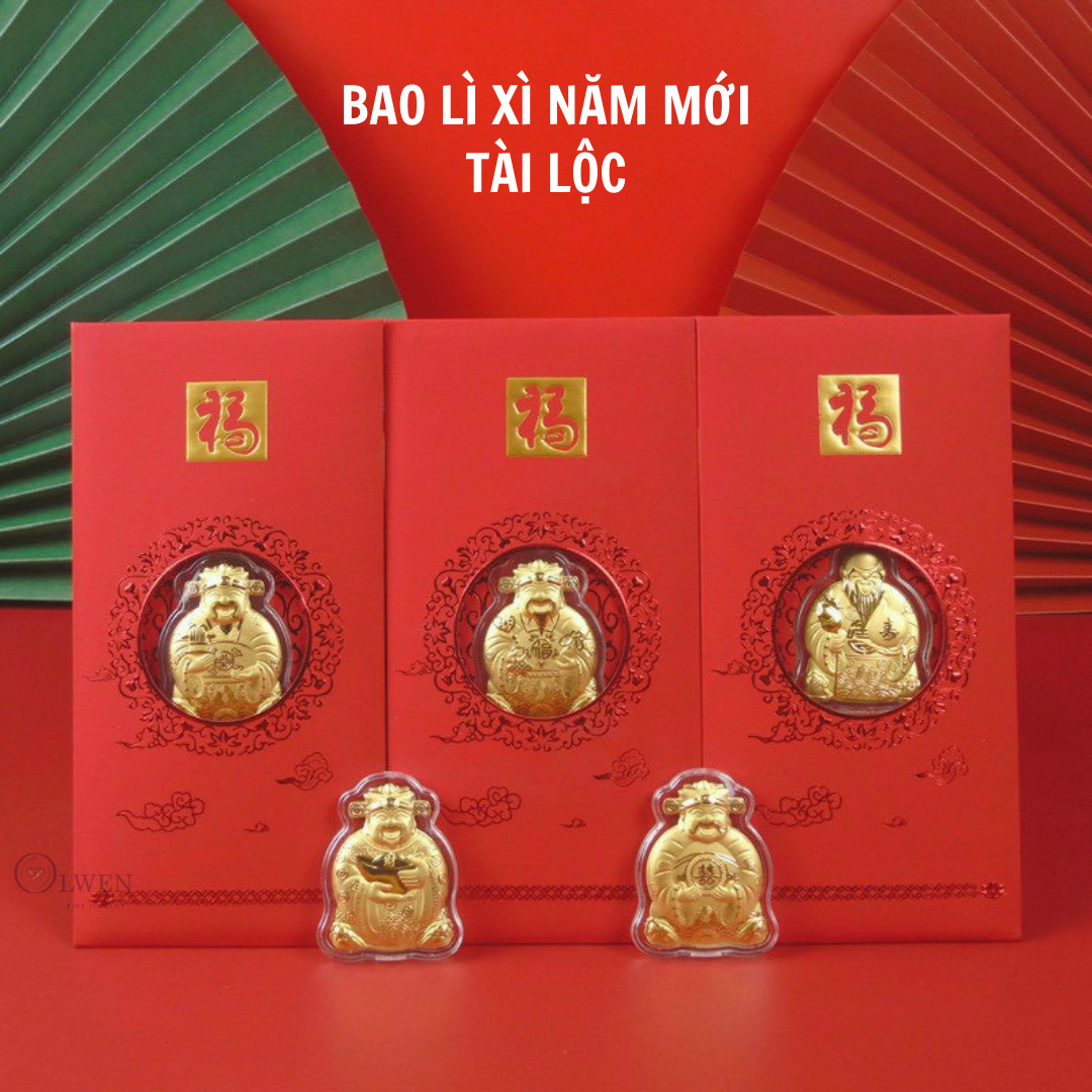 Bao Lì Xì Thần Tài Olwen Mạ Vàng Thu Hút Tài Lộc May Mắn