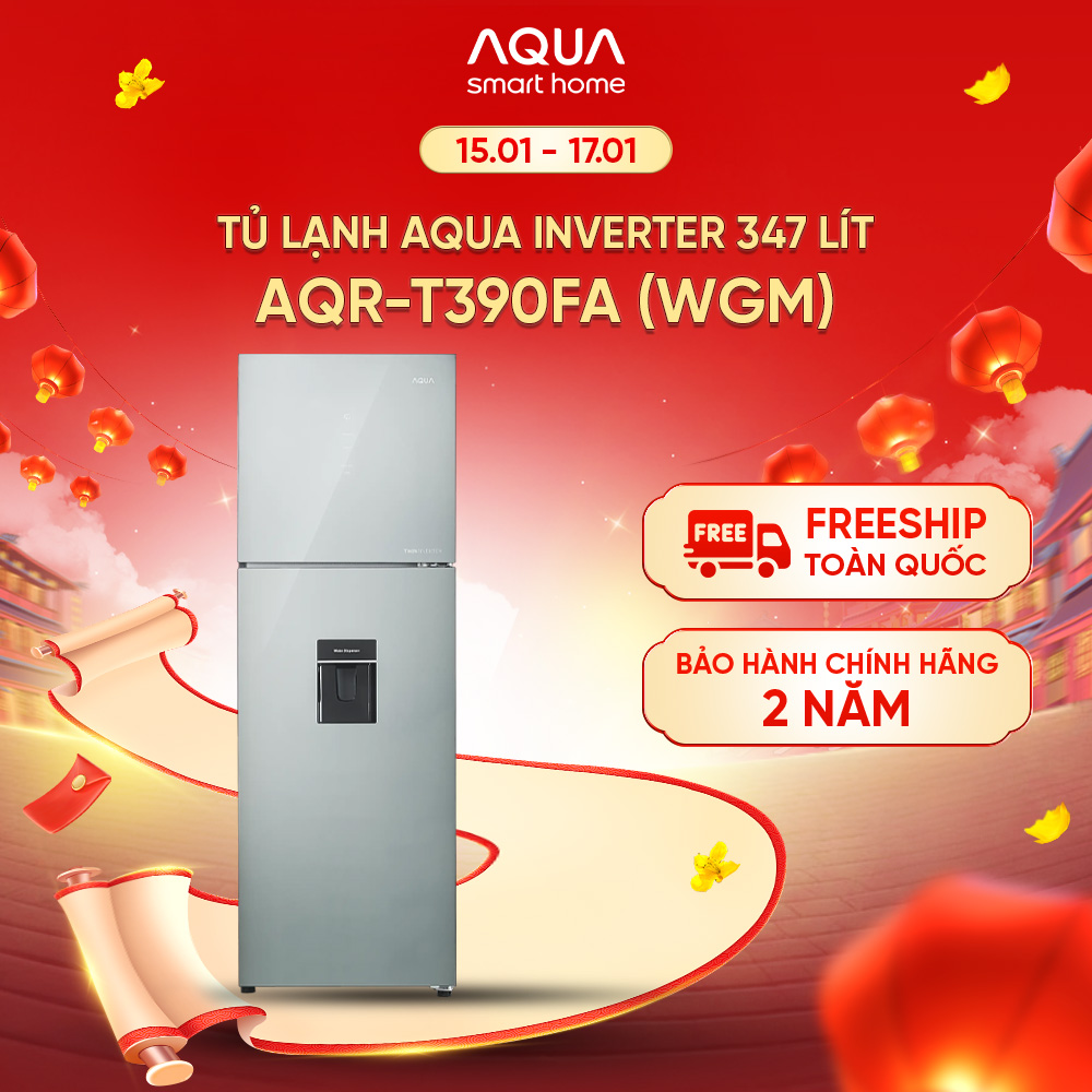 Tủ lạnh Aqua Inverter 347 lít AQR-T390FA(WGM) - Bảo hành 2 năm - Freeship toàn quốc - Hàng chính hãng