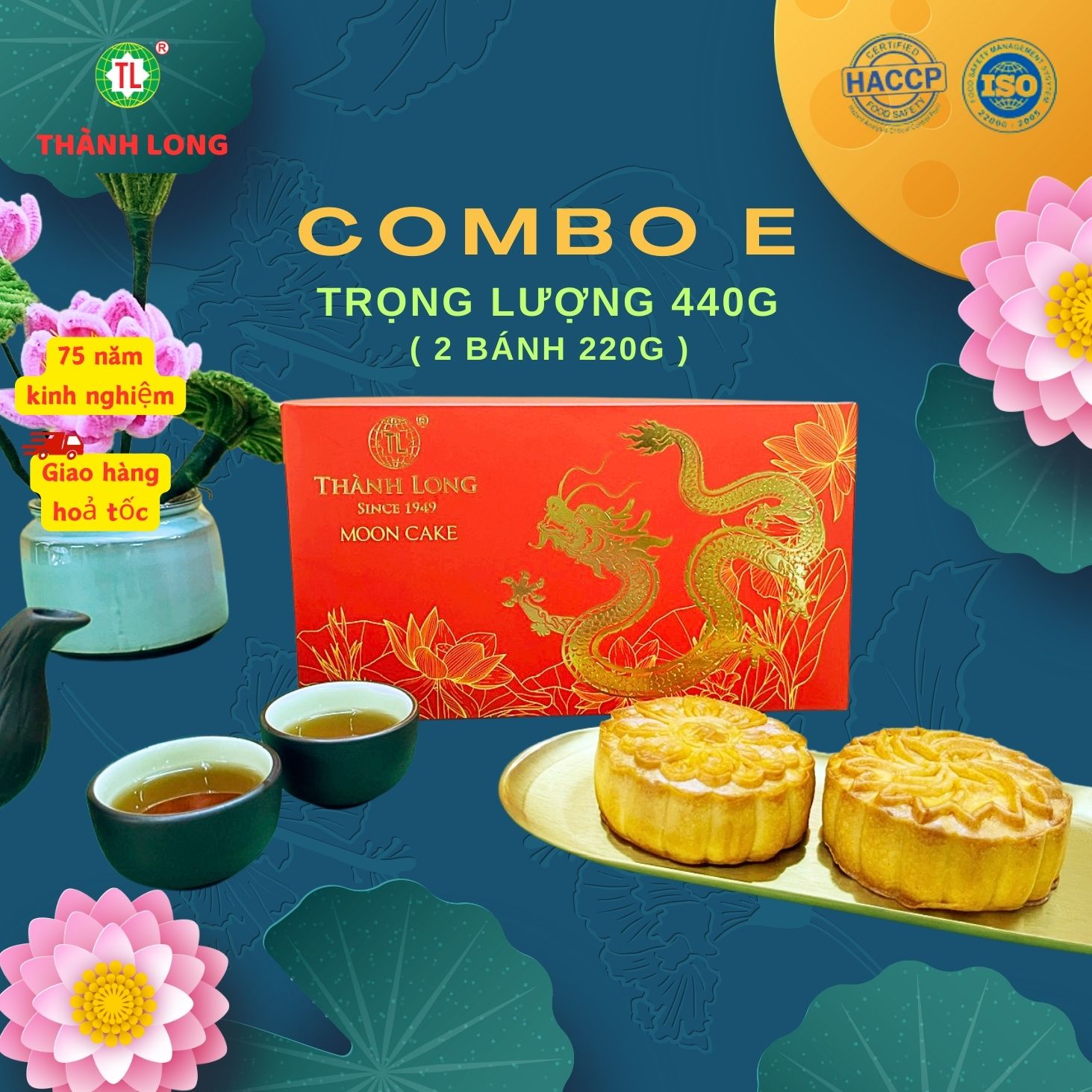 Hộp bánh trung thu 2 bánh 2 trứng 220g - Combo E -  Thành Long (440g) - VIỆT NAM