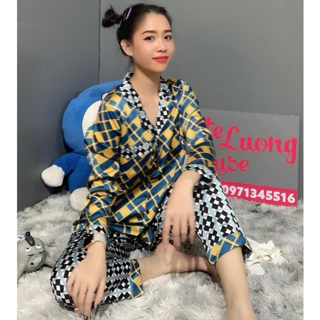 1. Đồ bộ cánh dơi Pijama Satin họa tiết lập phương dài TDQD mát mịn - KLHSTORE2018