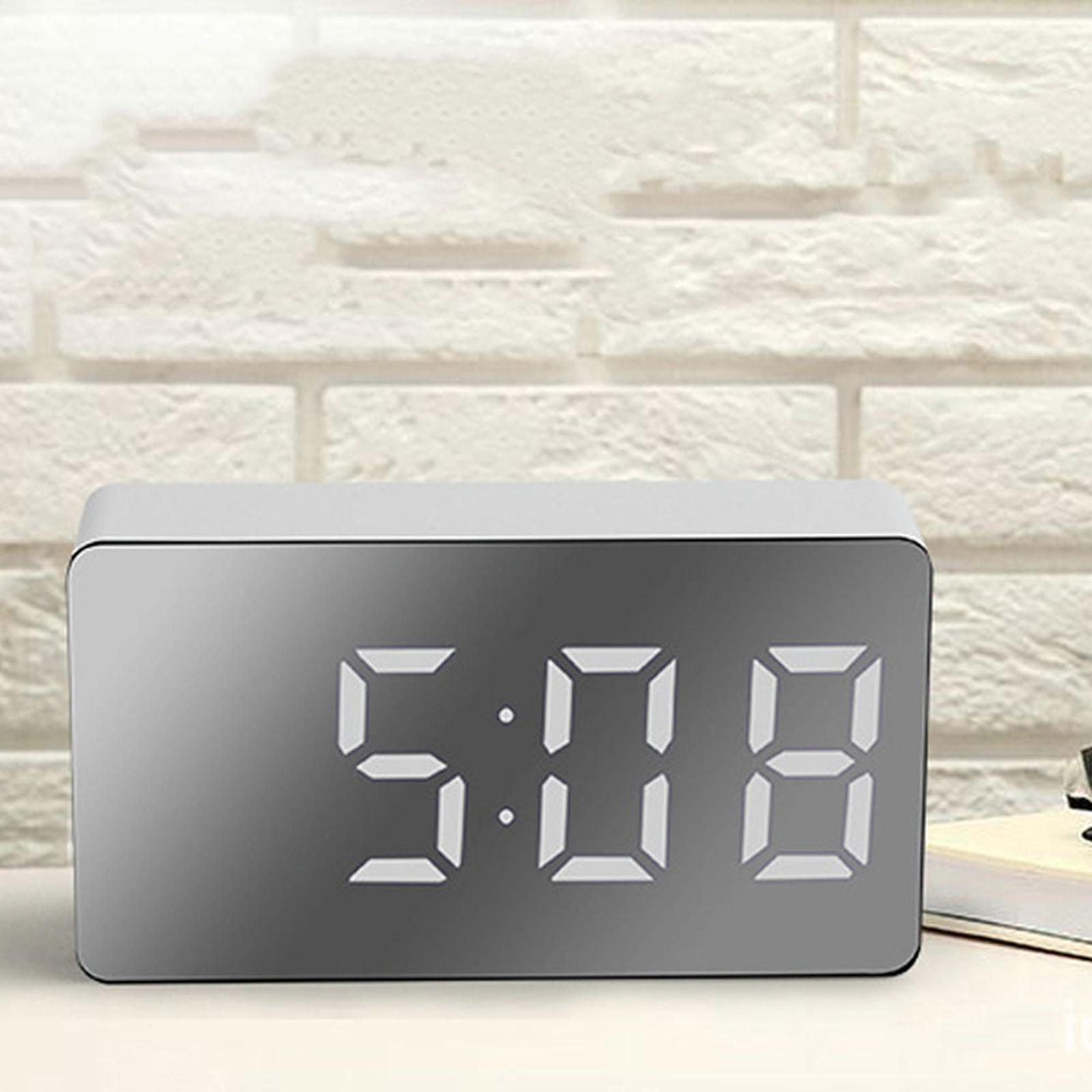 Mirror Electronic Clock 3.1inch Screen for Bedroom,Living Room White