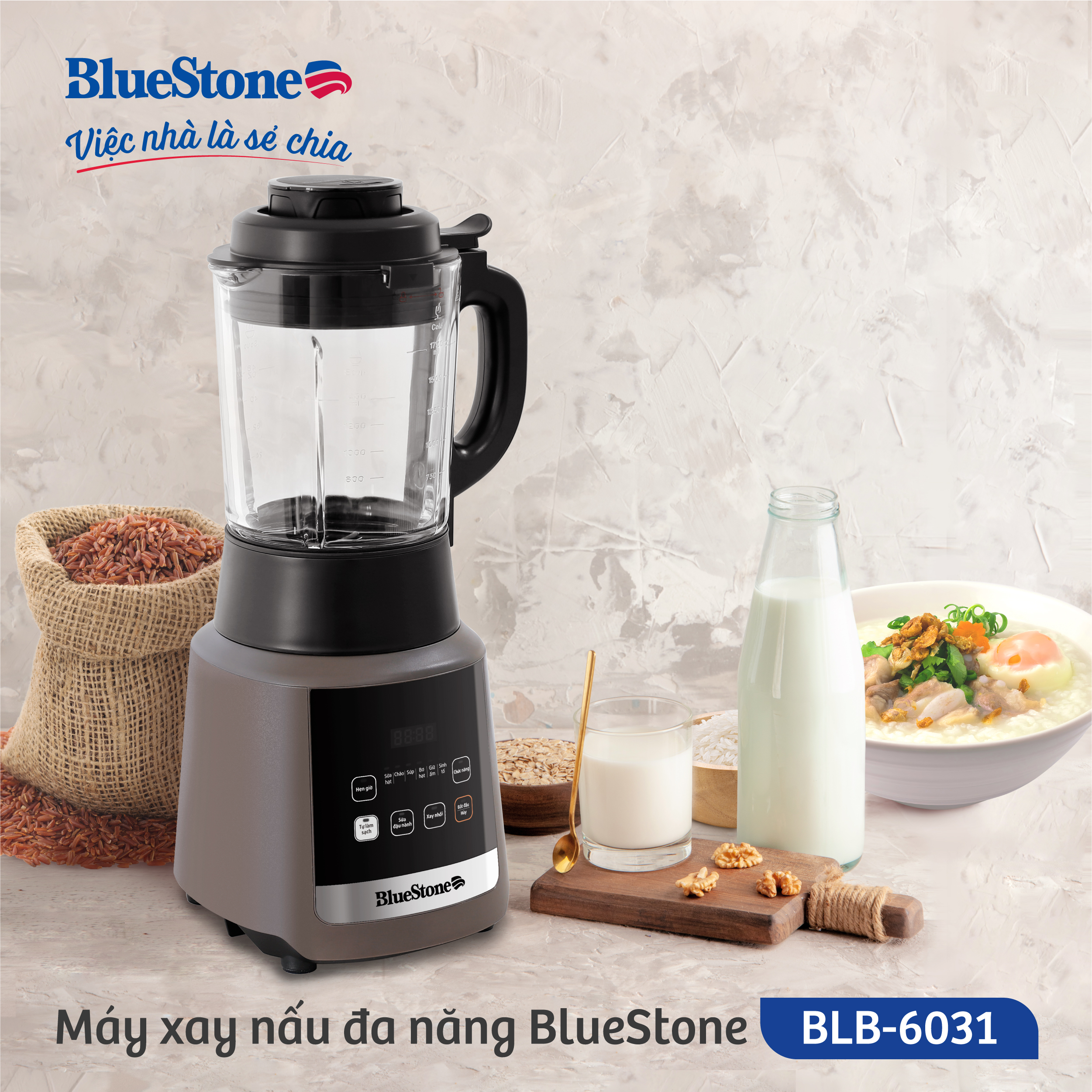 Máy Xay Nấu Sữa Hạt Đa Năng Bluestone BLB-6031 - Công suất 800W - 8 chương trình nấu - Bảo hàng 24 tháng  - Hàng chính hãng