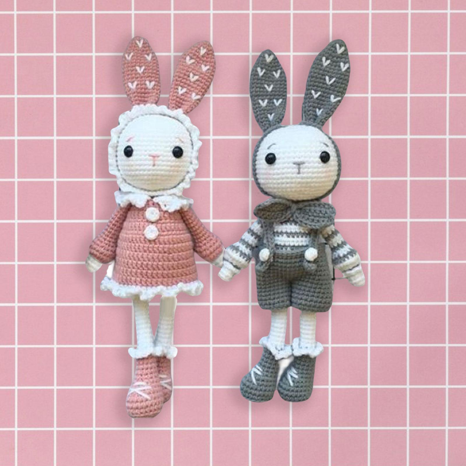 Handmade Beginner Crochet Kit, A Pair of Rabbit Crocheting Crafts Hand Made Toy