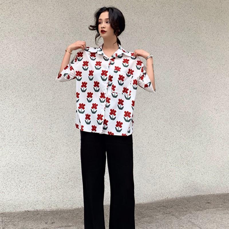 Áo nữ ngắn tay in hoa phong cách vintage