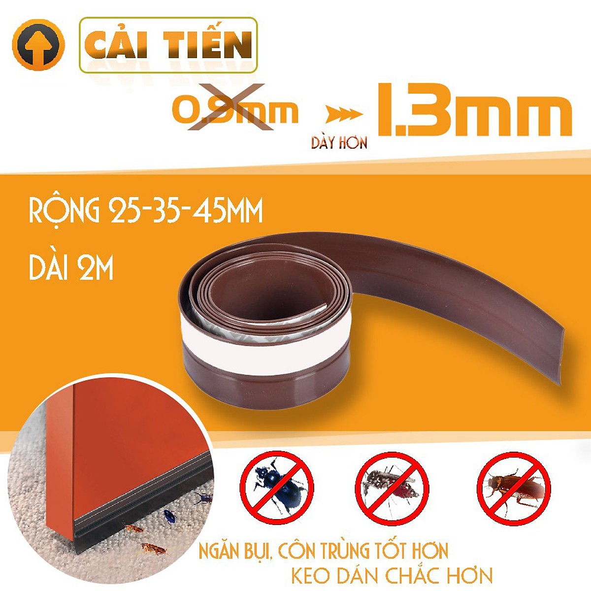 Ron Dán Che Khe Cửa ,Chân Cửa Chống Gió Lùa , Chống Ồn , Bụi Bẩn, Ngăn Côn Trùng Chính Hãng 3M - Cuộn Dài 5m