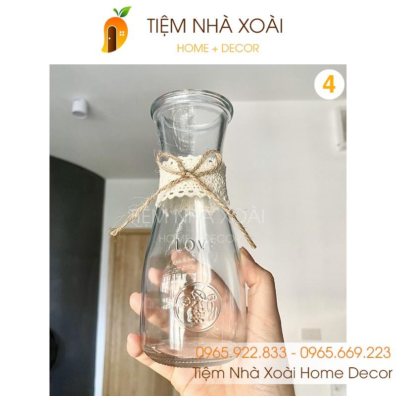 Bình Hoa Decor Thuỷ Tinh thắt eo cuốn dây thừng dây gai trang trí để bàn Vingate