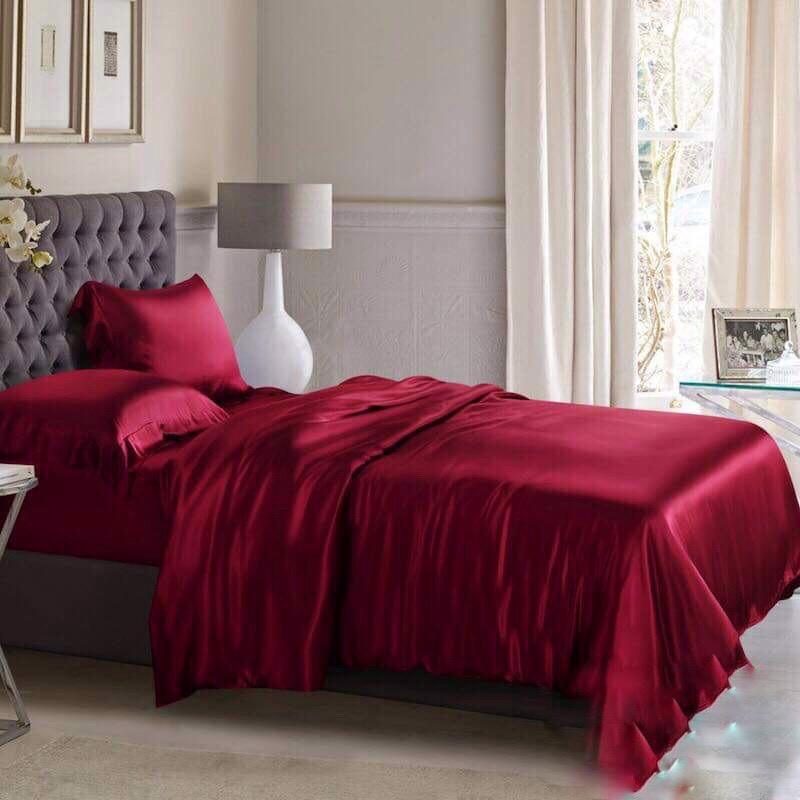 Bộ Vỏ Chăn Ga Gối Phi Lụa 5 Món Cao Cấp Lan Bedding Màu Đỏ Tươi