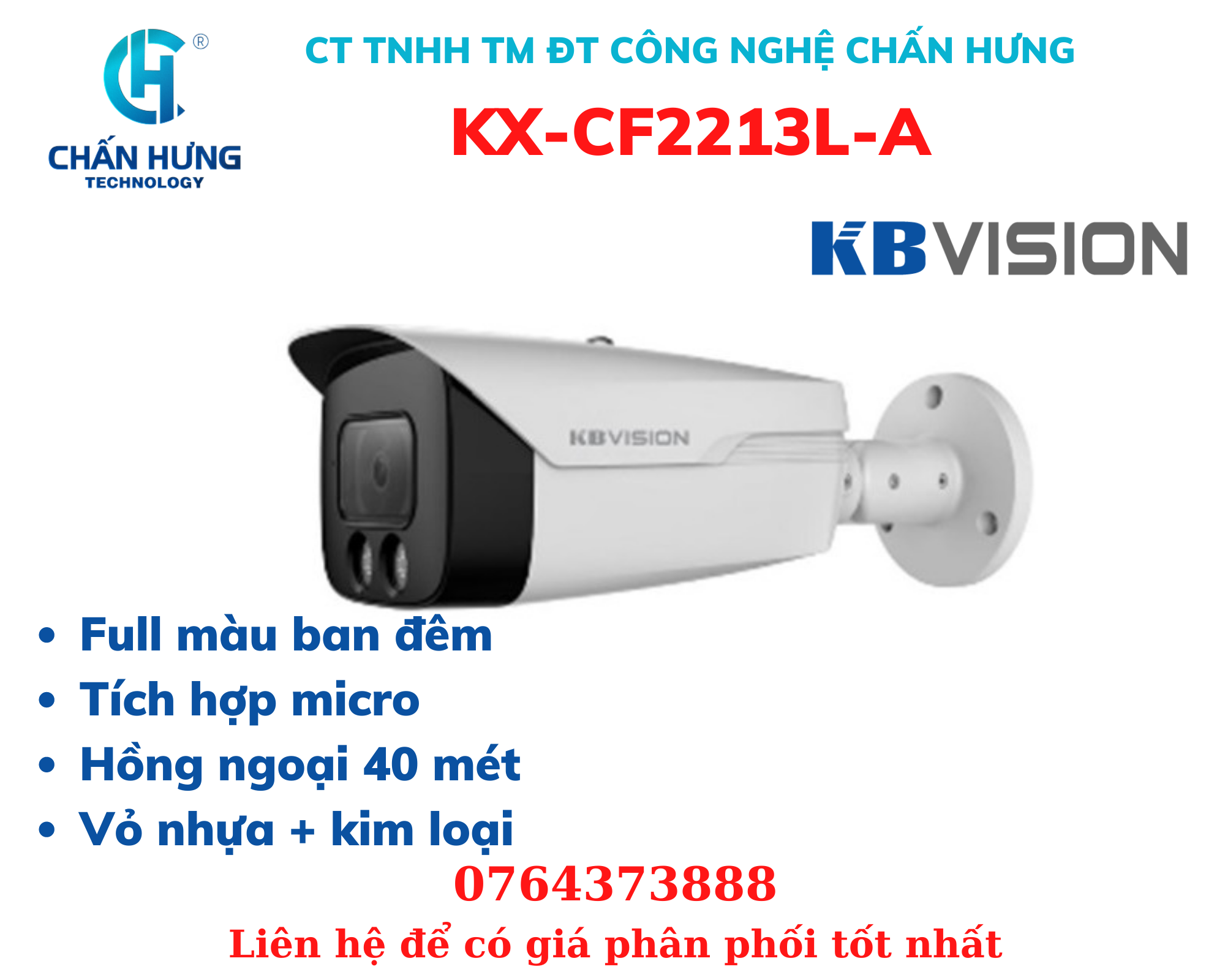 Camera KBVISION KX-CF2213L-A 4 in 1 2.0 Megapixel - Hàng chính hãng