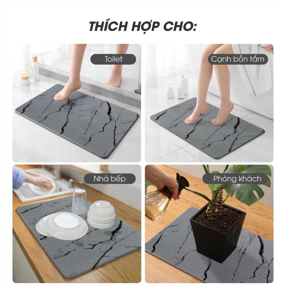 Thảm đá Diatomite Tây Á siêu hút nước ECODEALS loại cao cấp - Siêu hấp thụ nước, chống trượt, kháng khuẩn và nấm mốc - Kích thước 60x39 cm