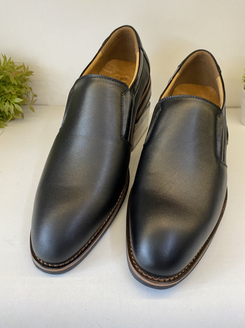 Giày Tây Nam Da Bò Giày Công Sở Nam Không Dây Màu Đen-T05 Giày SAGO’S Có Size 45