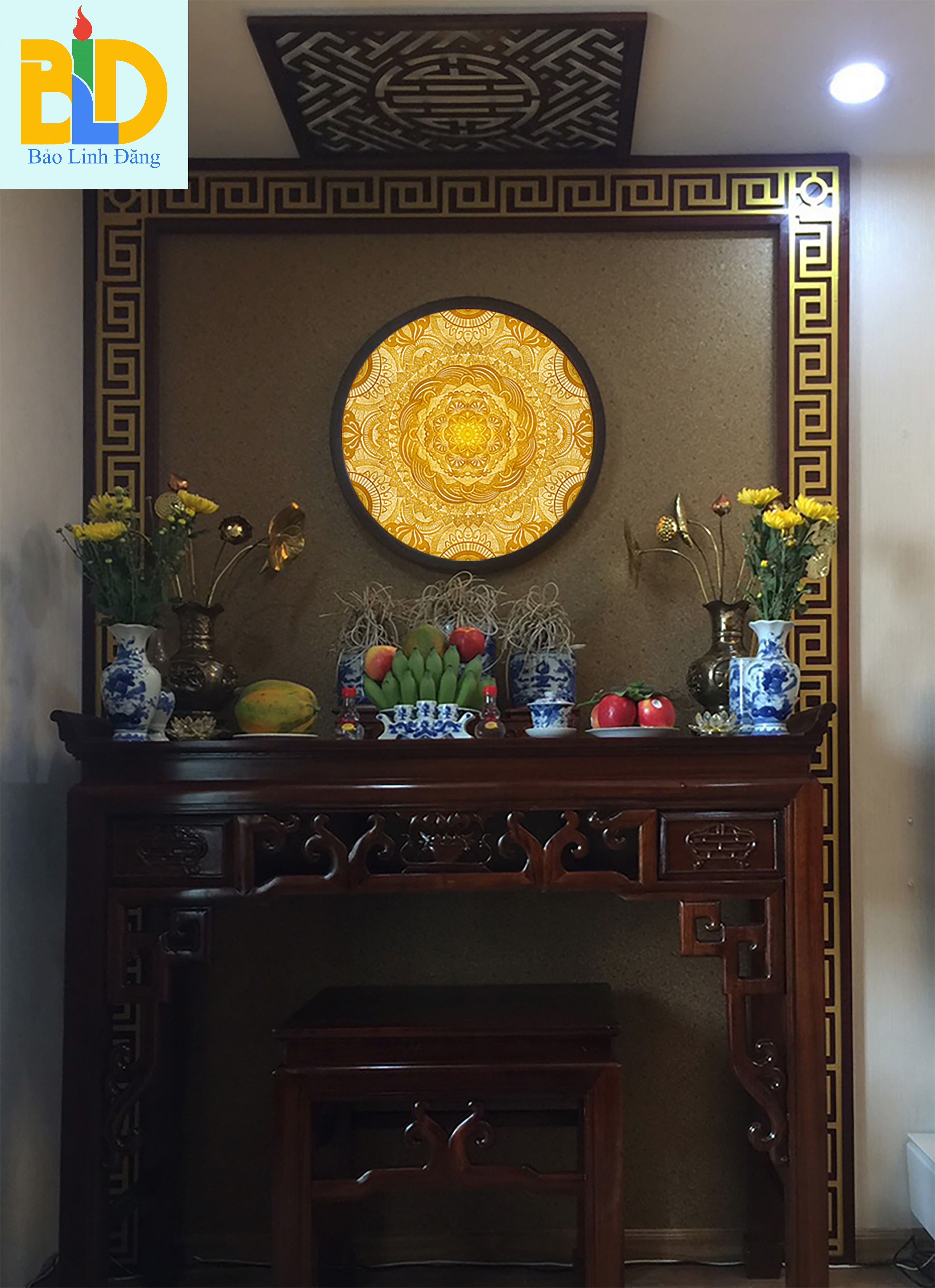 Tranh In Trúc Chỉ , Hào Quang , Chất Liệu In UV Họa Tiết Trúc Chỉ, Trang Trí Bàn Thờ, Gia Tiên, Tượng Phật