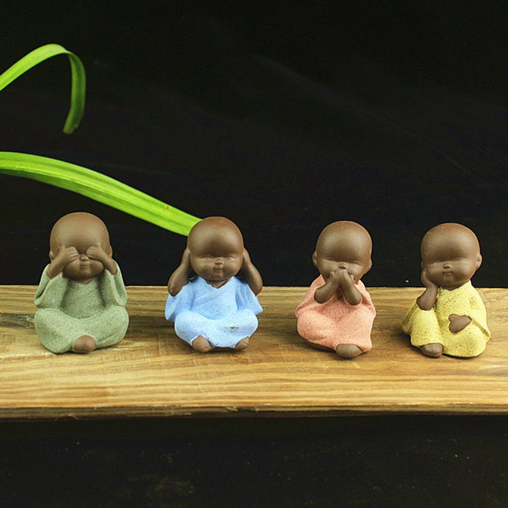 2xCeramic Small Buddha Statue Monk Figurine Tea pet Decorative Ornaments Blue