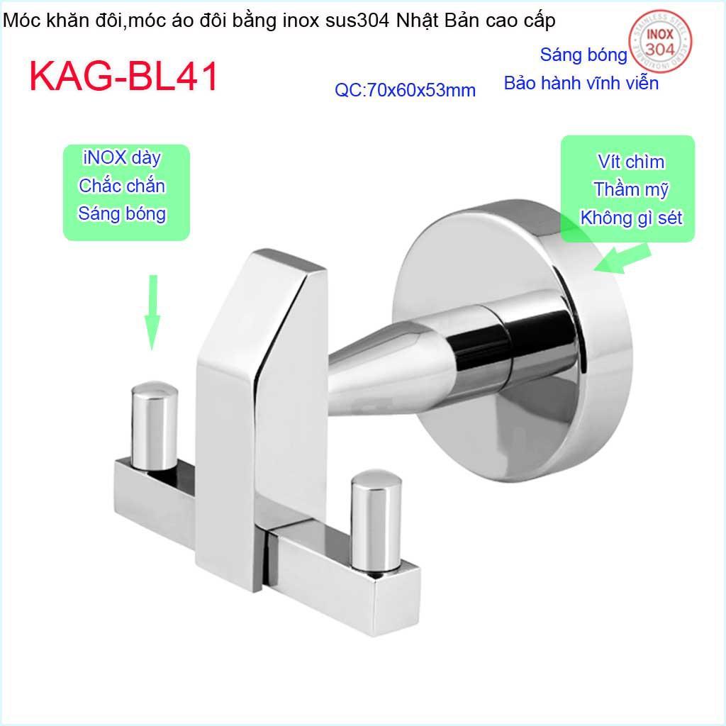 Móc khăn 2, Phụ kiện phòng tắm cao cấp Kace,móc áo đôi inox 304 Nhật Bản KAG-BL41