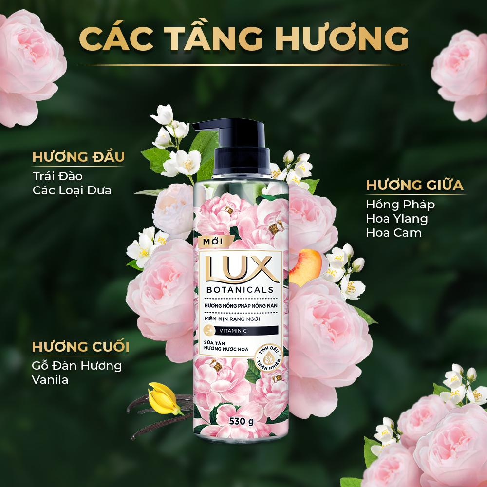 Combo Sữa Tắm Lux Botanical Hương Nước Hoa Hồng Pháp Nồng Nàn Hương Nước Hoa Cao Cấp Sáng Mịn Rạng Ngời 540G X2