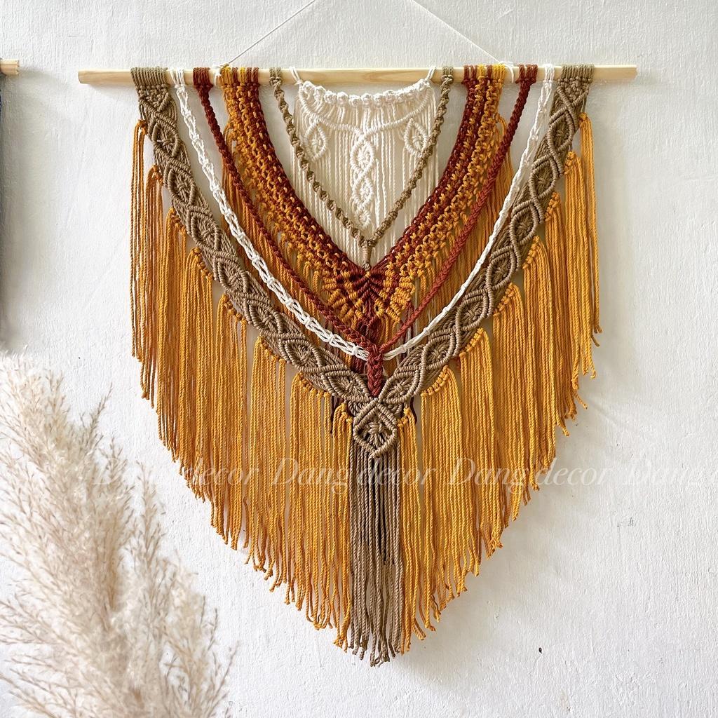 Mành macrame trang trí nhà cửa phong cách Vintage tông màu vàng nâu ấm áp