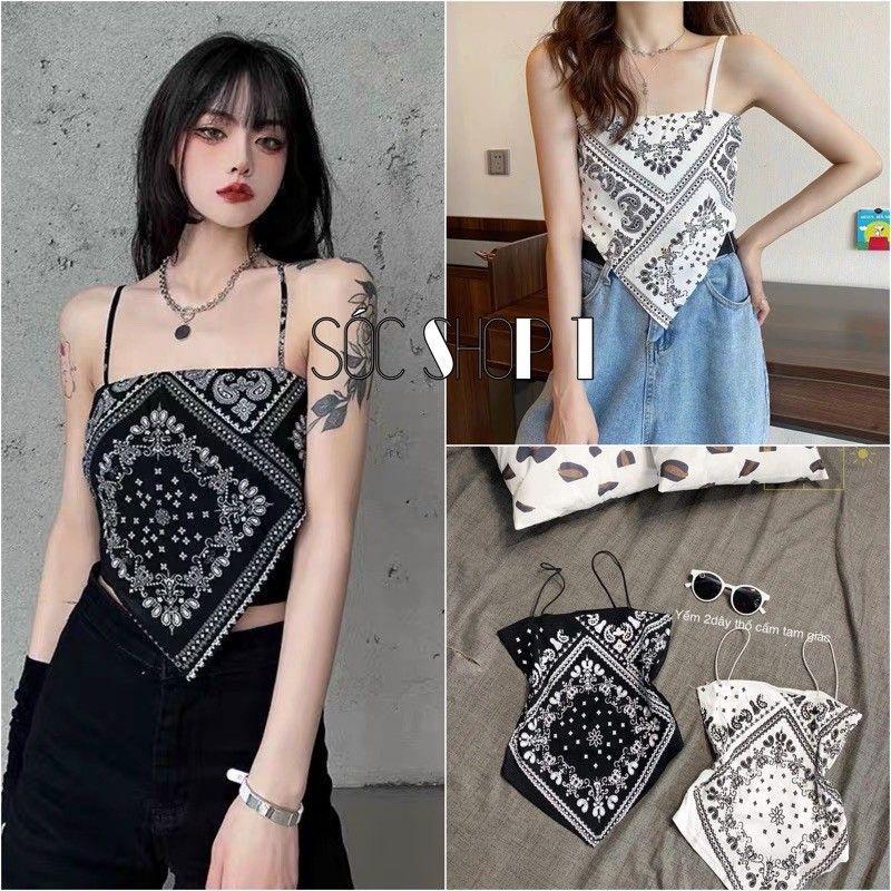 Áo Yếm Nữ 2 Dây Hoa Văn Thổ Cẩm Croptop Đi Biển Siêu Xinh