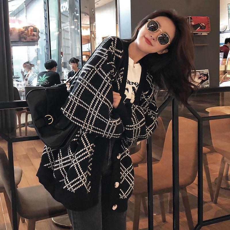 Áo khoác len cardigan nữ kẻ sọc đen mẫu mới cadigan tay dài dáng rộng bigsize hàng Quảng Châu thời trang hottren K-33