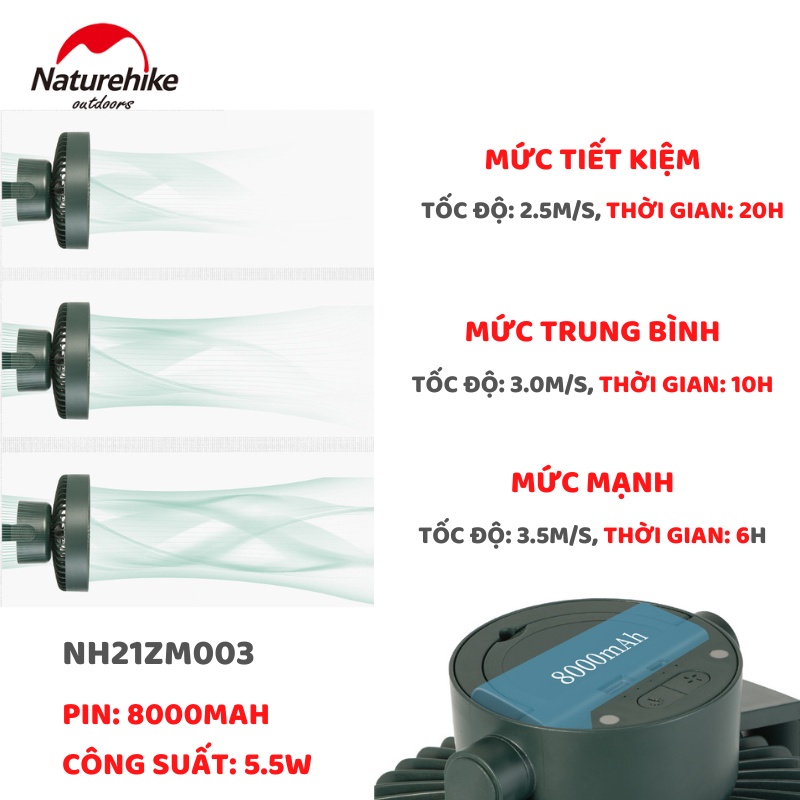 Quạt đa năng treo lều cắm trại Naturehike NH21ZM003