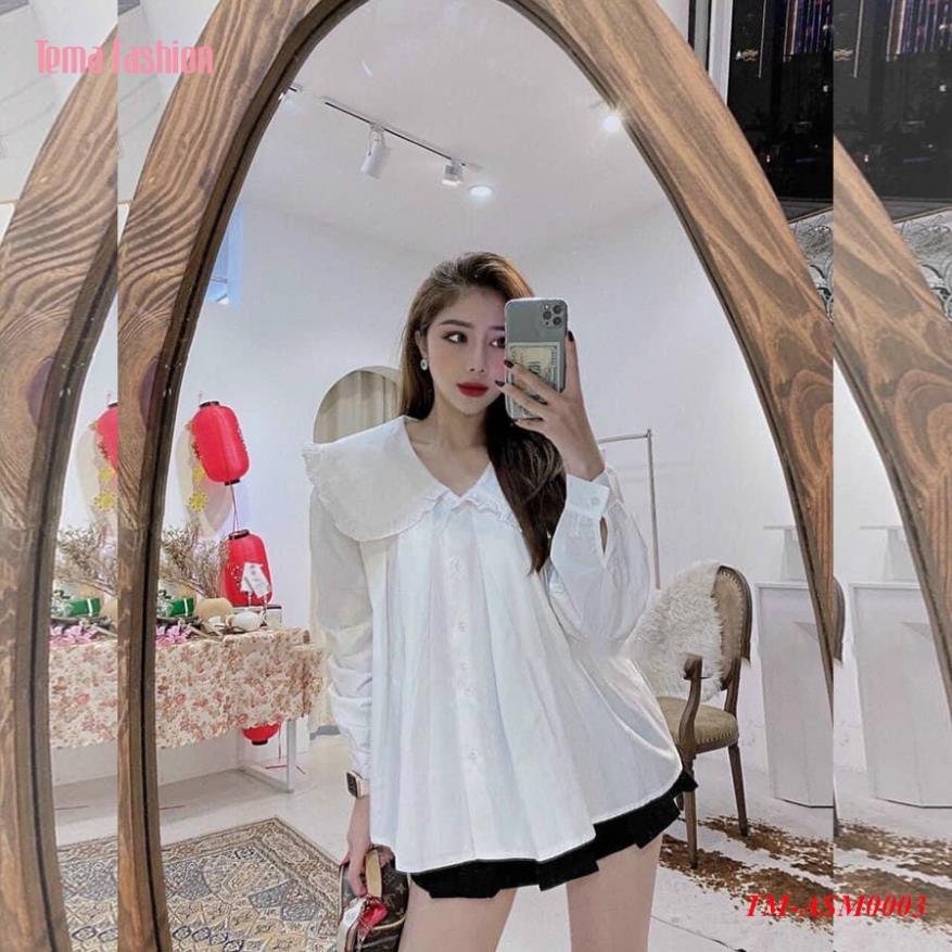 Áo Sơ Mi Nữ Đũi Hàn Dài Tay Nữ TEMA Cổ Sen Siêu Xinh